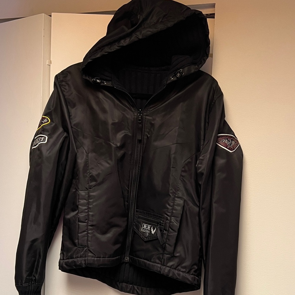 Harley-Davidson Black Bomber Jacket reversible to sweater material.  Very nice